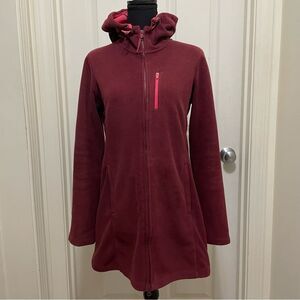 Athleta Fleece Long Hood Full Zip w/ Embroidery Women's Small - Medium‎ Burgundy